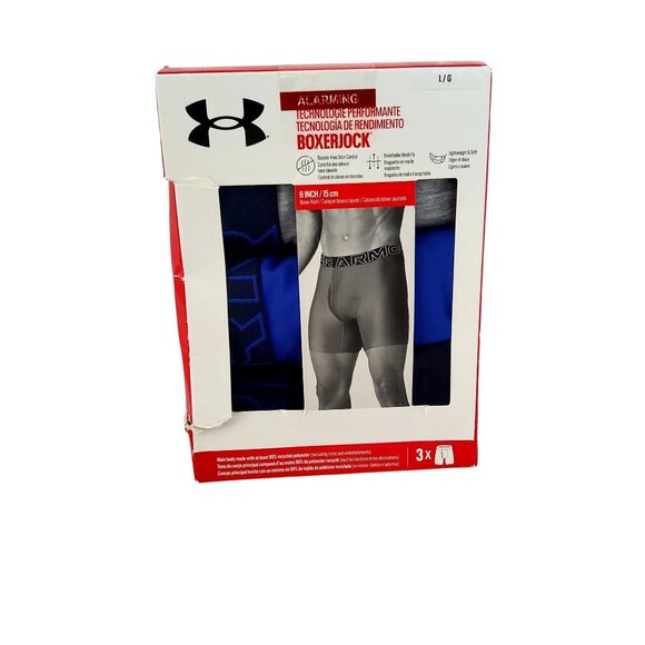 Under Armour Performance Tech Boxerjock 3 Pack 6" Inseam L/G Blue - Picture 1 of 5